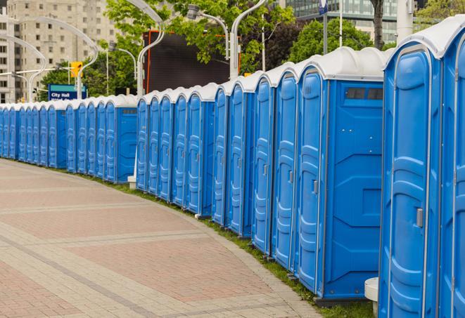 Seasonal porta potty units set up at a Gaithersburg, Maryland venue